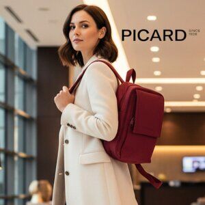 PICARD Compact Laptop Backpack Red German Travel Minimalist EUC